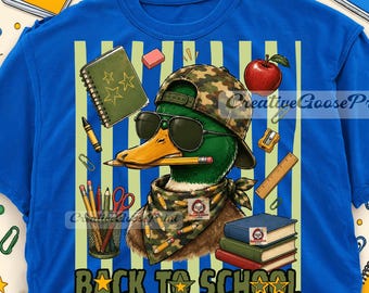 Back To School Duck PNG, Camo School Duck Sublimation, Boy Student PNG, First Day Of School Boys Design, Teacher Student Shirt PNG