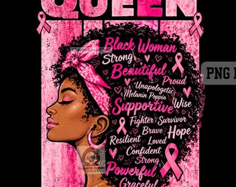 Black Woman Breast Cancer Awareness PNG, Melanin Pink Ribbon Survivor Sublimation Design, Hope Fighter Digital Download