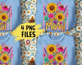 Pacchetto Mama di fiori selvatici a strisce PNG, Mamma floreale trendy e graziosa PNG, Nonna floreale PNG, Gigi Nana preppy PNG, Mimi maternità PNG