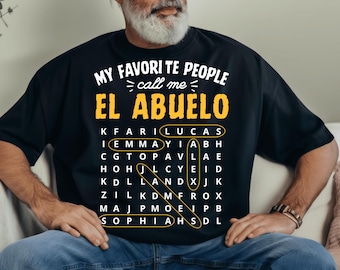 Ricerca di parole personalizzata "El Abuelo" PNG, Le persone che ami mi chiamano Abuelo, Regalo personalizzato con i nomi dei bambini per il nonno, Maglietta spagnola per la festa del papà PNG
