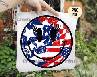 Patriotic Smiley Face PNG, American Flag Smiley PNG, 4th of July Smiley Face, Patriotic Happy Face, Vintage USA Sublimation