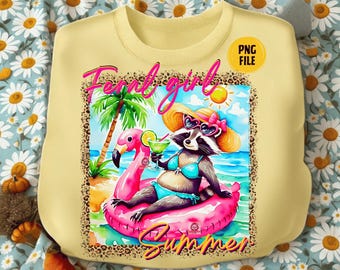 Feral Girl Summer PNG, Preppy Summer Shirt Design, Leopard print, Cute Raccoon Summer Png, Girly Beach Gift Digital Download