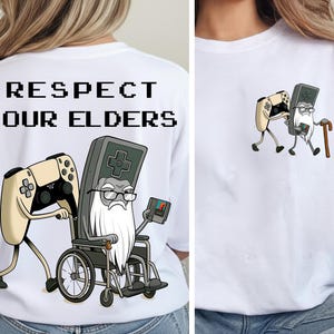 Respect Your Elders Retro Gaming, Funny Gamer Controller 80s T-Shirt PNG, Front & Back PNG, Old School Gamer Humor