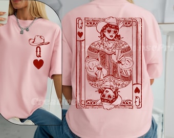 Western Queen of Hearts PNG, Retro Cowgirl Card Graphic, Western Valentine PNG , Vintage Playing Card Back & Front Print