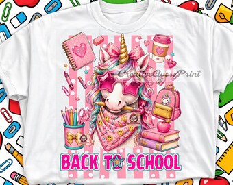 Hello We Back Unicorn PNG, Pretty Back to School Girl Sublimation Design, First Day of School PNG, Coquette School PNG, (Digital Download)