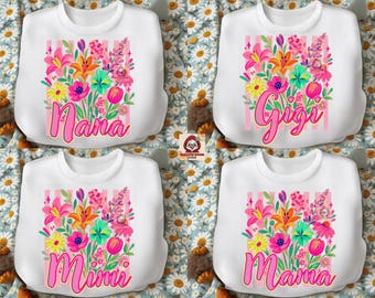 Pacchetto Mama di fiori selvatici a strisce PNG, Mamma floreale trendy e graziosa PNG, Nonna floreale PNG, Gigi Nana preppy PNG, Mimi maternità PNG