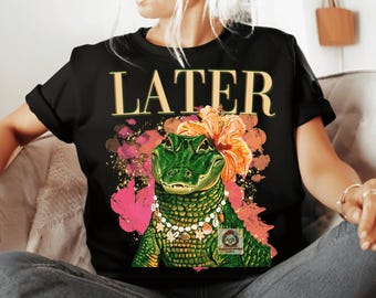 Cute Later Gator PNG, Preppy Summer Alligator Design, Pink Coastal Trendy Girl Shirt Png, Retro Summer Sublimation Digital File