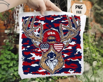 Patriotic Deer PNG, buck with USA Sunglasses, American Flag Deer, 4th of July Deer PNG, Hunting Deer America, Patriotic Buck png