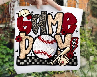 Game Day Baseball Crochet PNG, Faux Yarn Baseball Lovers Clipart