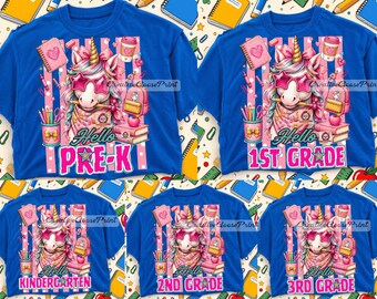 Back To School Unicorn Grade Bundle PNG, Grade Girls T-shirt PNG, First Day Of School, Pre-k First Second Grade , Kindergarten Girly