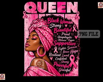 Black Woman Breast Cancer Awareness PNG, Melanin Pink Ribbon Survivor Sublimation Design, Hope Fighter Digital Download