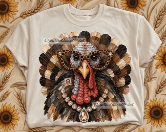 Glam Turkey PNG | Boujee Turkey Design | Leopard Glasses Turkey | Preppy Thanksgiving Sublimation PNG | Trendy Turkey Clipart
