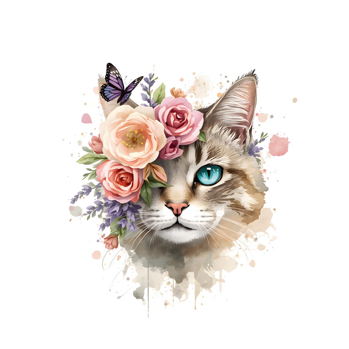 Spring Kitten Clipart Bundle – 45 Watercolor Floral Cat PNG – Whimsical ...