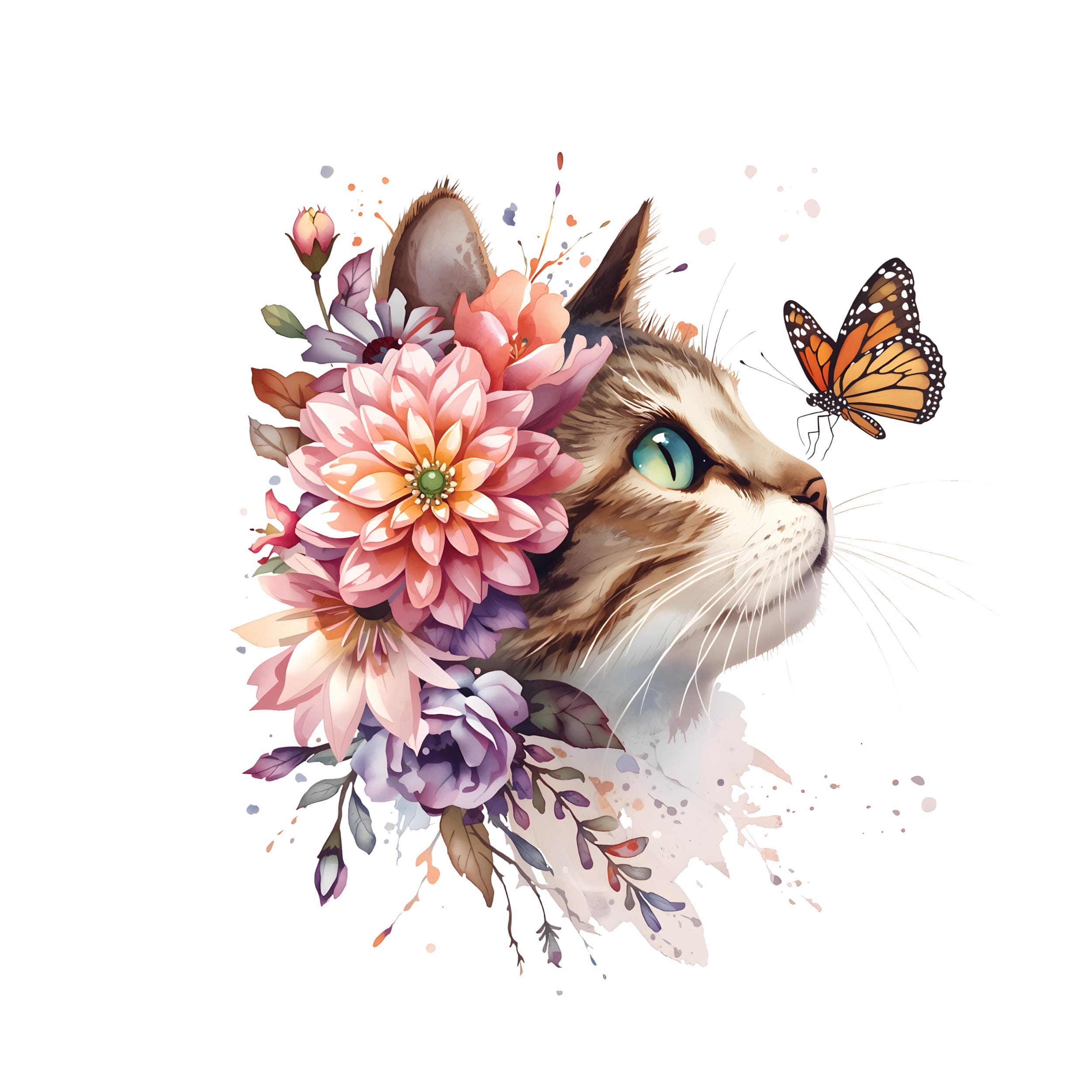Spring Kitten Clipart Bundle – 45 Watercolor Floral Cat PNG – Whimsical ...