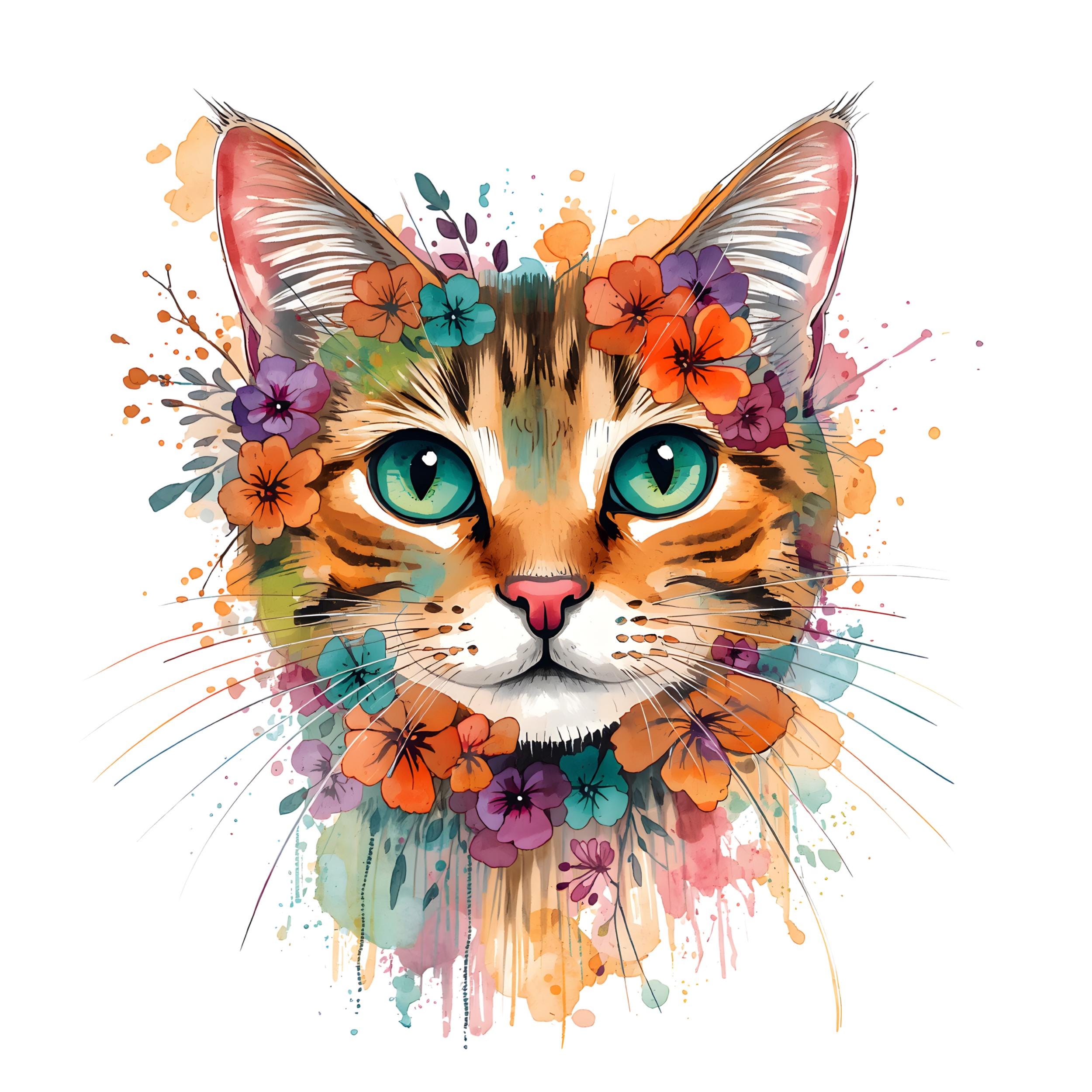Spring Kitten Clipart Bundle – 45 Watercolor Floral Cat PNG – Whimsical ...