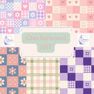 Pastel Checkerboard Seamless Patterns, Gingham Digital Paper, 5-Design Cute Pattern Bundle