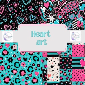 Retro Heart Seamless Patterns, Neon Pop Art Digital Paper, 4-Design Maximalist Bundle