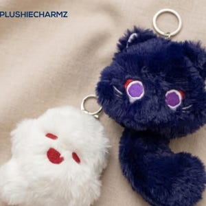 Cute Plush Keychain Kawaii | Fluffy Ghost & Blue Cat Keyring | Aesthetic Gift for Girlfriend | Soft Cute Bag Charm | Anime Style