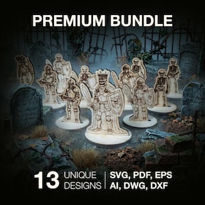 Paquete SVG de esqueletos de DnD: 13 archivos cortados con láser para juegos de rol de mesa, compatibles con Glowforge, LightBurn y xTool.