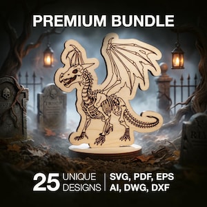 Pakiet 25 szkieletów kawalerii SVG, wycinane laserowo nieumarłe bestie, kości na koniach, pliki D&D Glowforge