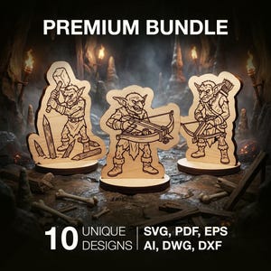 Paquete de archivos SVG de ballestas de tramperos goblin, 10 miniaturas de enemigos para juegos de rol cortadas con láser (descarga digital)