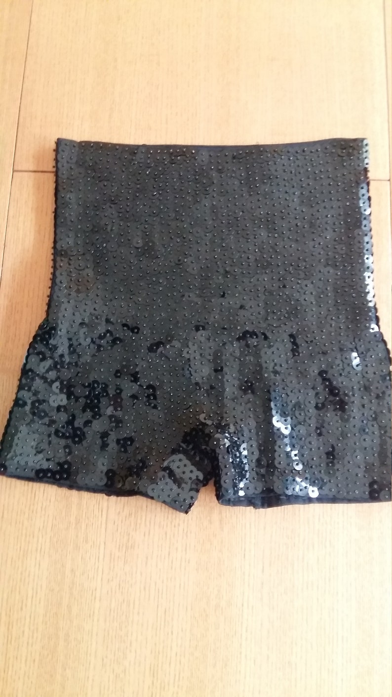 Sequin elastic Pants DanceClubbingDrag Queen performance Thick Material BLACK High waist Shorts Will fit AU size 8-14 ! MLXL Size