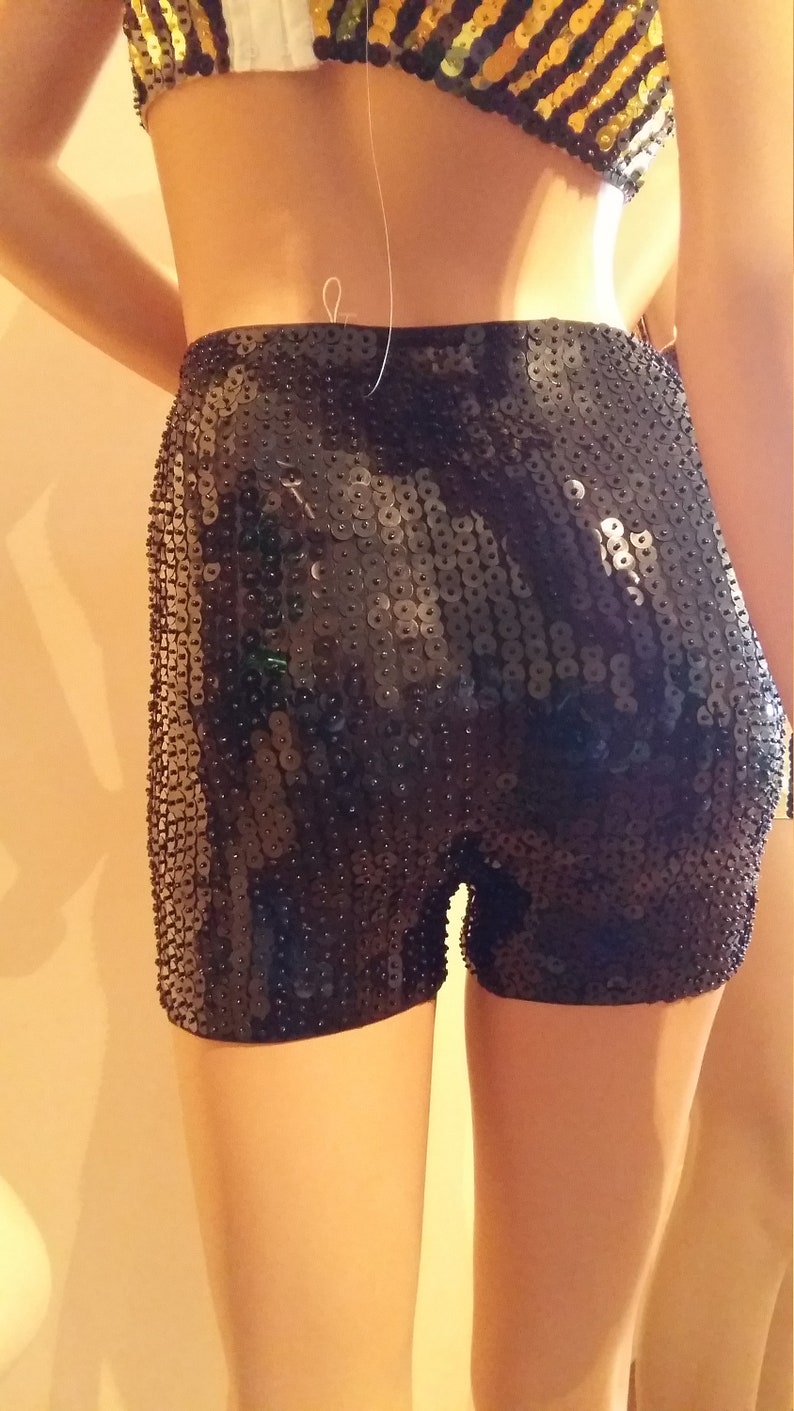 Sequin elastic Pants DanceClubbingDrag Queen performance Thick Material BLACK High waist Shorts Will fit AU size 8-14 ! MLXL Size