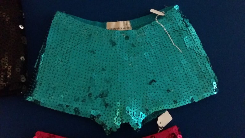 SML Size Will fit AU size 6-12 ! Sequin elastic Pants DanceClubbingDrag Queen performance TURQUOISE Hipster Shorts Thick Material