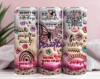 Envoltura inflable 3D con afirmaciones positivas para vaso, 20 oz, delgada y recta (descarga digital PNG)