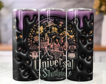 3D Inflated Universal Studios Tumbler Wrap, 20oz Skinny Tumbler, Cartoon 3D Inflated, Spooky Vibes Png