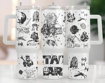 Vaso térmico de Star Wars de 40 oz, Vaso térmico de 40 oz, Envoltorio para vaso con diseño de dibujos animados, Envoltorio para vaso con asa, Vaso térmico retro con diseño de dibujos animados, Descarga instantánea en formato PNG