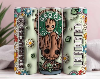 Envoltura para vaso de Starbucks de Groot, diseño de dibujos animados en 3D (descarga digital PNG)
