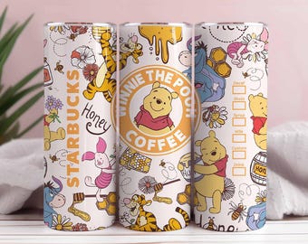 Vaso de 20 oz con diseño de Winnie the Pooh, dibujos florales de primavera (descarga digital PNG)