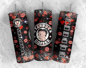 Vaso de Betty de dibujos animados PNG, diseño retro de cómics de los 80 (20 oz, delgado y recto)