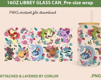 Poke Can Glass Wrap, Cartoon Libbey 16oz PNG (Digital Download)