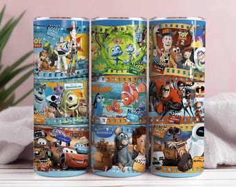 Envoltorio para vaso de película retro con personajes de dibujos animados, archivo PNG de 20 oz