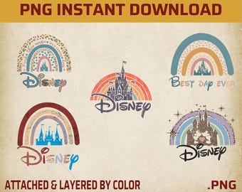 Rainbow Castle PNG Bundle, Retro Magical Castle, Day Ever Trip Shirt Design (Instant Download)