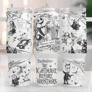 Jack Skellington Tumbler Wrap, Halloween Skräck 40oz PNG Sublimeringsdesign bild 1