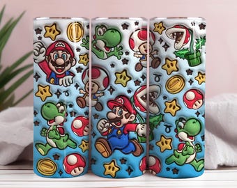 Vaso de café inflado con dibujos animados en 3D, delgado y recto, de 20 oz (descarga digital PNG)