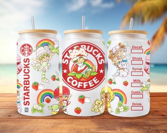 Retro Strawberry Can Glass Wrap Design PNG, 80s Cartoon Tumbler (Digital Download)