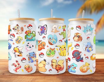 Poke Can Glass Wrap, Cartoon 16oz Libbey Glass PNG (Digital Download)