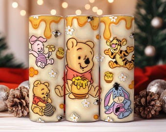 Vaso térmico inflable 3D de Winnie the Pooh, 20 oz, delgado y recto (descarga digital PNG)