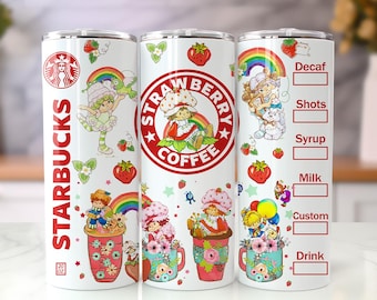 Retro 80s Cartoon Tumbler Wrap PNG, 20oz Skinny Tumbler Sublimation Design, Strawberry Coffee Cup Wrap (Digital Download)