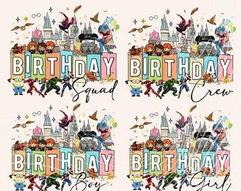 Paquete de imágenes PNG de Birthday Squad, diseños para viajes familiares (descarga digital)