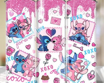 Envoltorio para vaso de San Valentín con dibujos animados, vaso delgado de 20 oz con purpurina rosa (descarga digital)