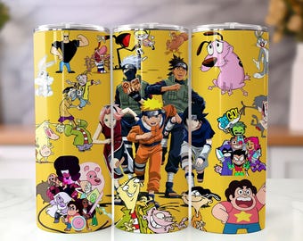 Cartoon Collage Tumbler Wrap PNG, 20oz Skinny Tumbler Design, Retro Cartoon Sublimation Wrap (Digital Download)