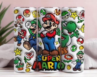 Envoltura de vaso 3D de Super Mario PNG, juego infantil para sublimación (descarga digital)