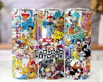 Cartoon Tumbler Wrap PNG, Anime Character Collage Skinny Tumbler Design, 20oz Sublimation Wrap (Digital Download)