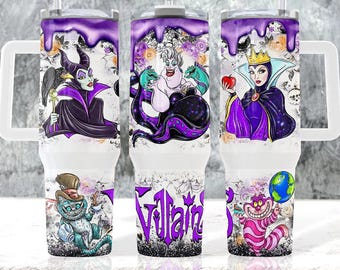 Envoltorio para vaso de 40 oz con dibujos de villanos, sublimación PNG (descarga digital)