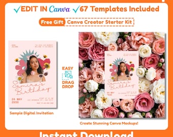 67x Invitation Card Canva Mockup Template Bundle | 5x7 Editable Card Display | Birthday, Wedding & Party Invitation Mockups, Neutral Boho